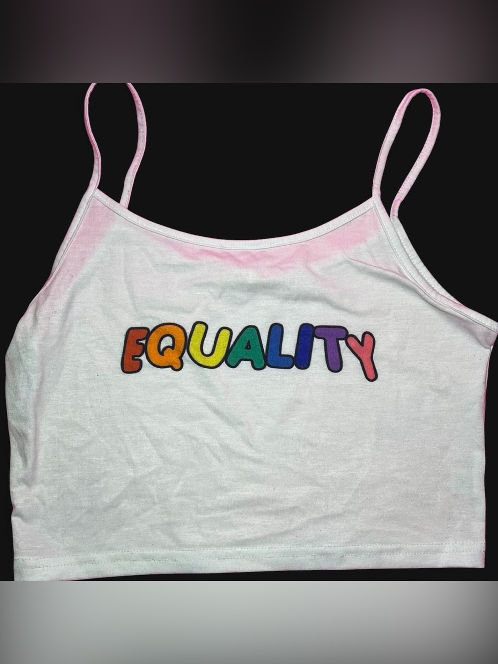 White Equality Rainbow Graphic Cami Crop Top Size M Cotton Blend